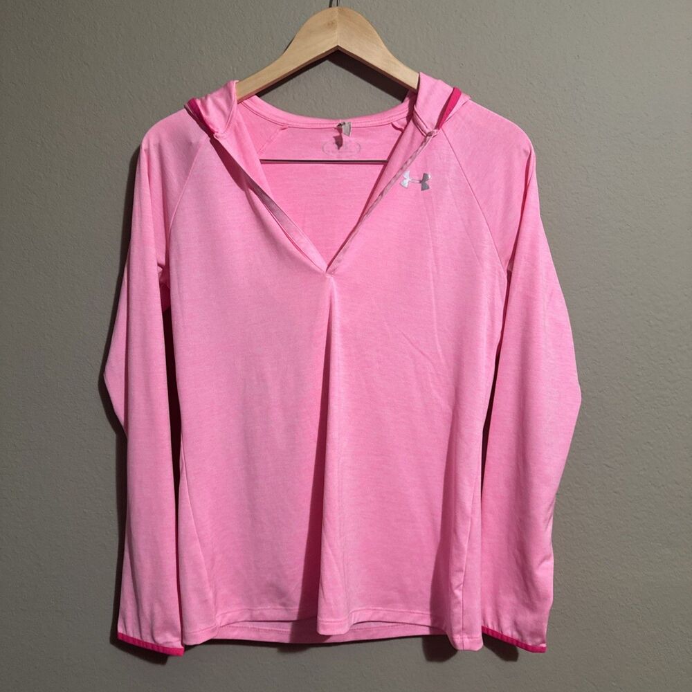 Under Armour Shirt Pullover Womens Small Pink Long Sleeve Hooded Loose Fit